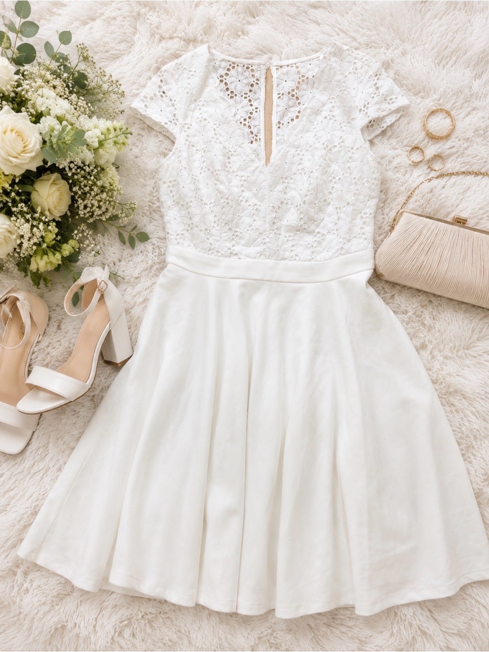 White Lace Fit-and-Flare Dress
